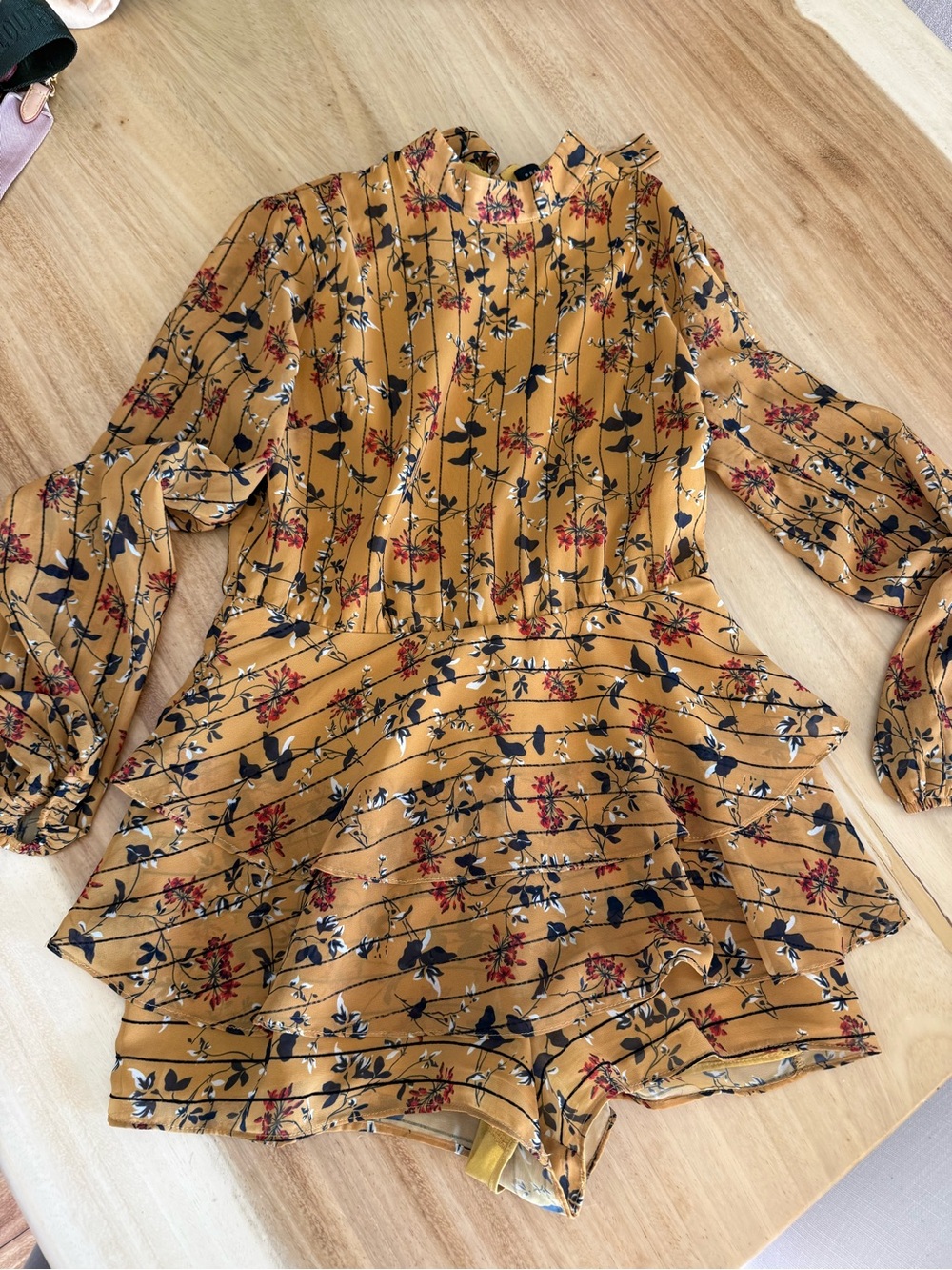 Endless Rose Mustard Floral Long-Sleeve Romper